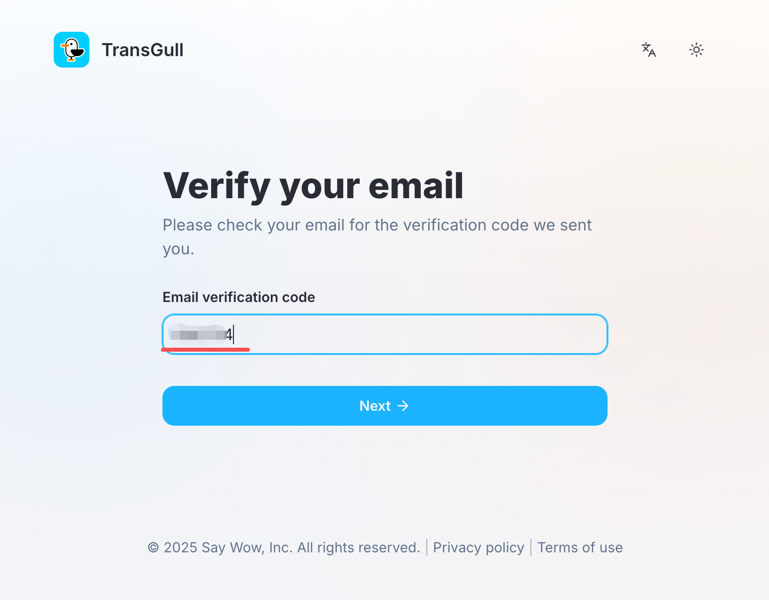 Enter the verification code from your email