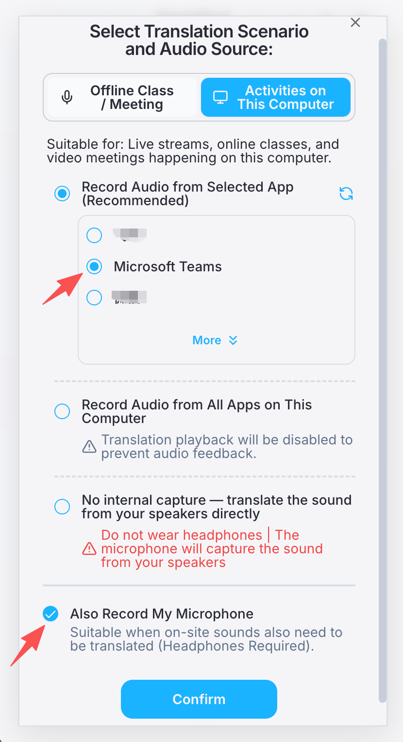 Select source and target languages